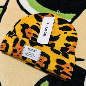 Reason Vibrant Orange and Black Animal Print Beenie